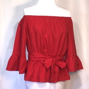 Zanzea Red Off Shoulder Polyester Blouse Sm NWT